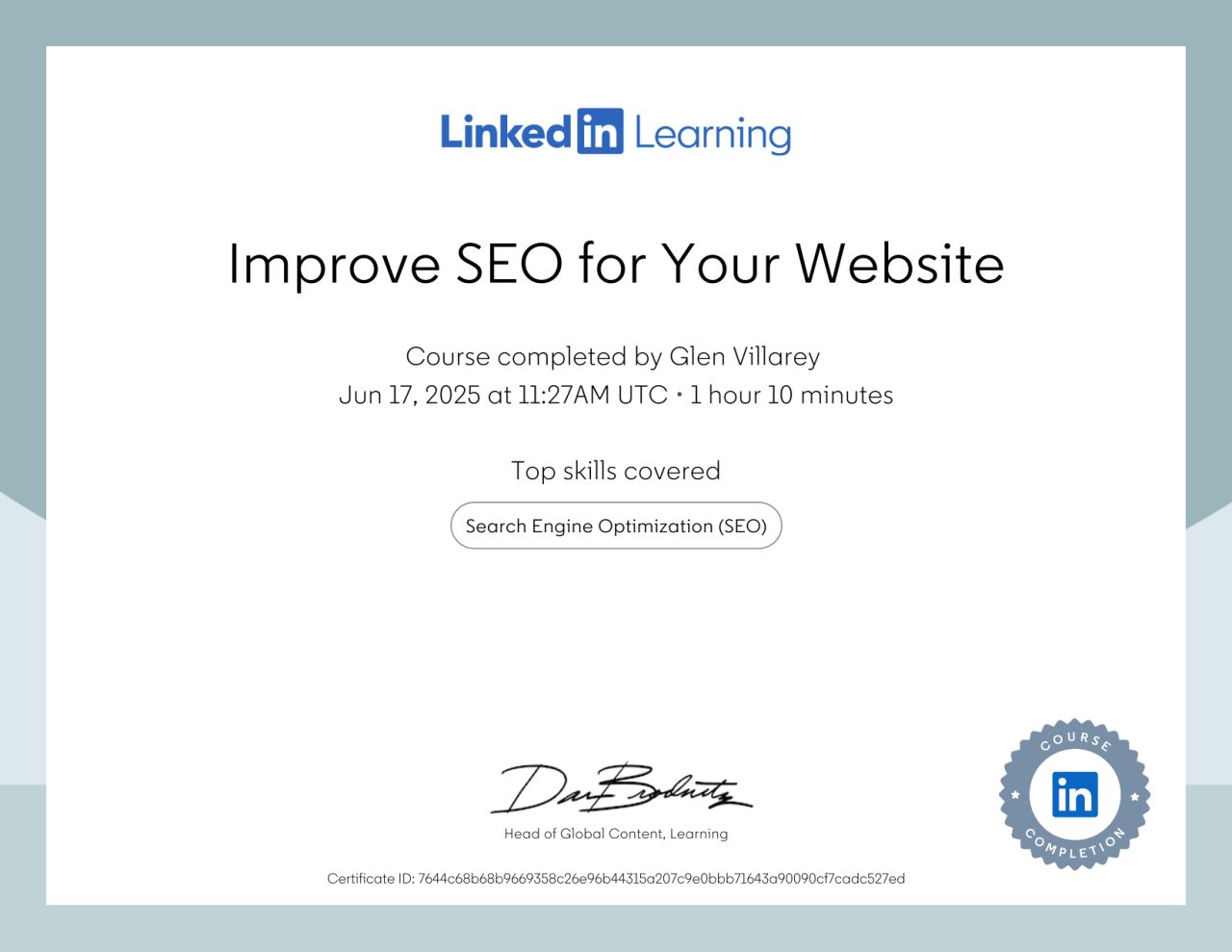 improve seo for your website certificate